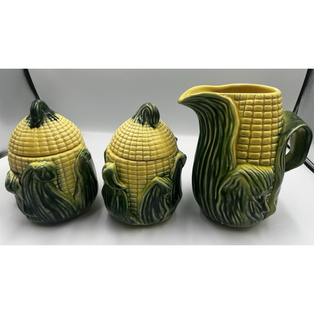 Stanford Ware #512/513 Corn Pitcher & Sugar A Set Of 3 Vintage Pottery Cornware